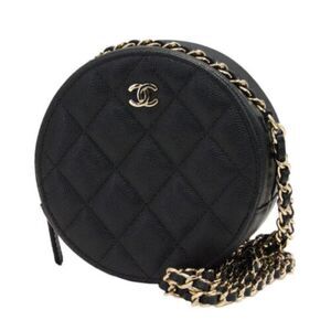 Chanel Matelasse Round Chain Pouch Shoulder Bag Black